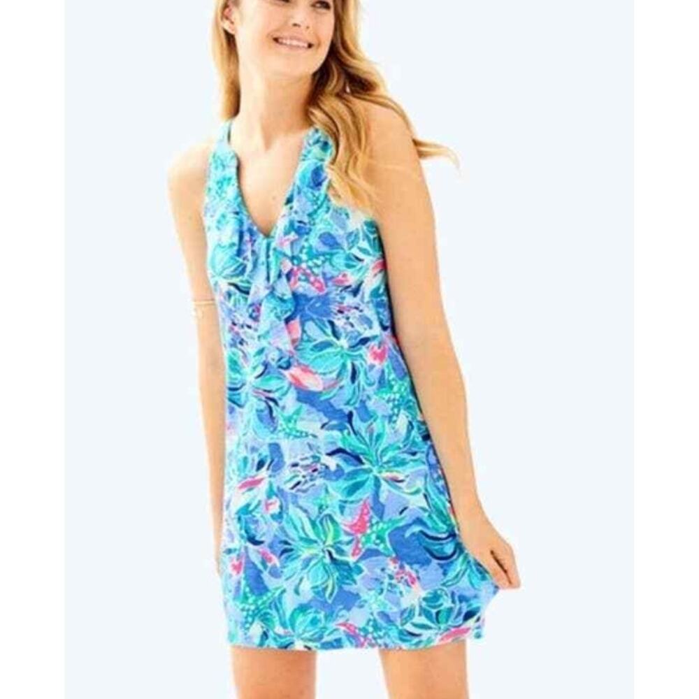 🌊 Lilly Pulitzer Shay Dress – Celestial Stars in Bennet Blue – Size Medium